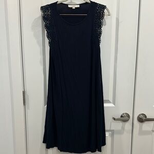 LOFT Navy Sleeveless Dress with Lace Detail